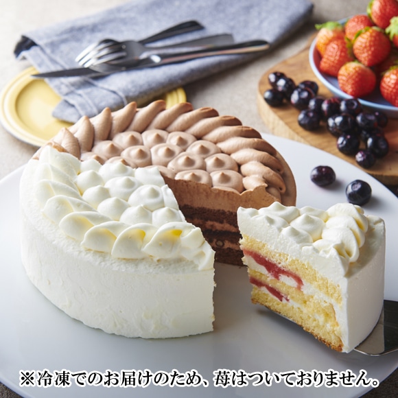 【通販】2つの味が楽しめるデコレーション 17cm　チョコプレートとサインチョコ・ロウソク付き